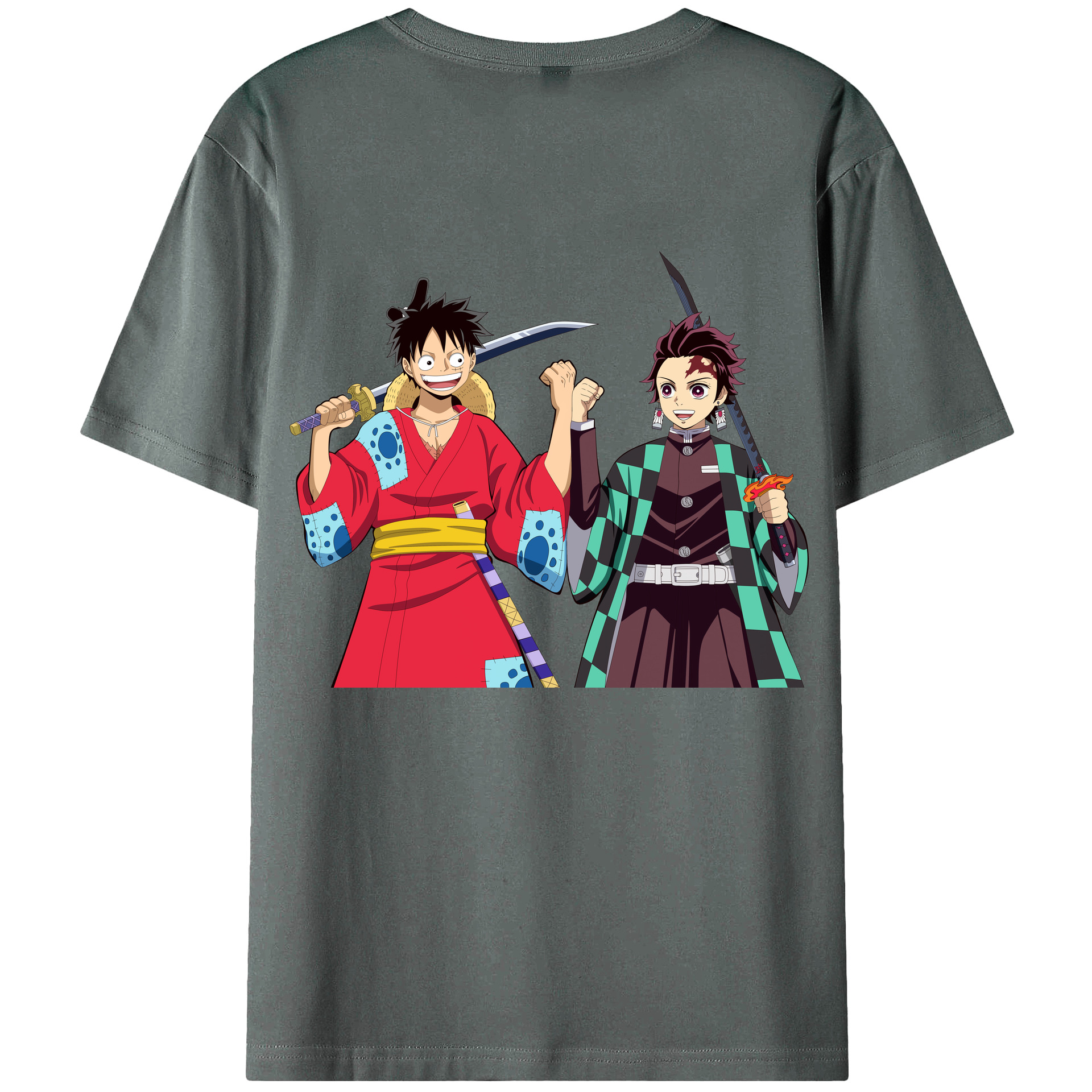 （画像用） 鬼滅の刃 竈門 炭治郎／かまど たんじろう Kamado Tanjirou 綿100％半袖Tシャツ（背面プリント）